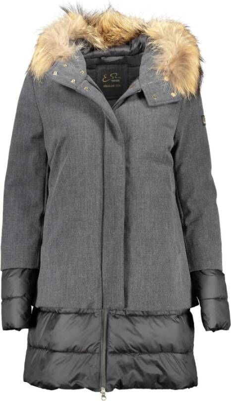 YES ZEE Grijze Polyester Donsjas met Afneembare Bontkraag Gray Dames