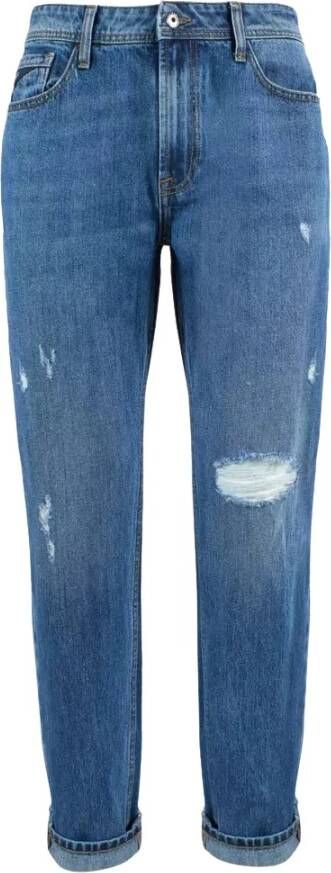 YES ZEE Blauwe Katoenen Jeans met Scheuren en Naden Blue Heren