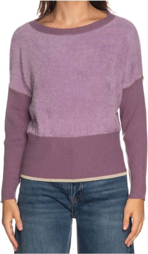 YES ZEE Batwing Trui met Parels Purple Dames