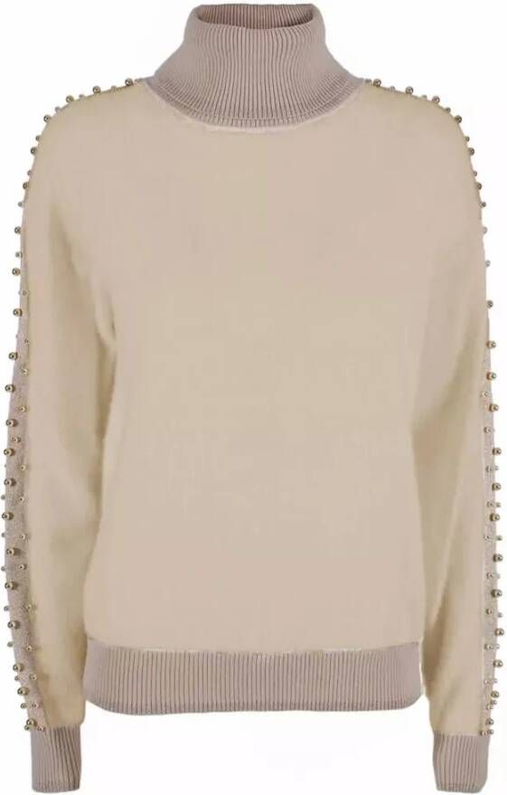 YES ZEE Beige Metallic Turtleneck Sweater Beige Dames