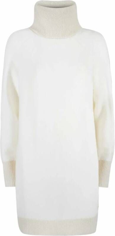 YES ZEE Gebreide Jurk met Hoge Hals White Dames