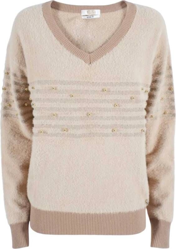 YES ZEE Mohair Effect Trui met Parelapplicaties Beige Dames