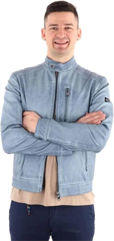 YES ZEE Stijlvol Blauw Leren Jack Blue Heren