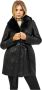 YES ZEE Zwarte imitatieleren jas met bontkraag en riem Zwart Dames - Thumbnail 3