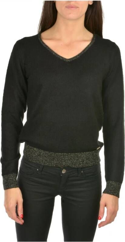 YES ZEE Zwarte V-Hals Trui met Lurex Details Zwart Dames