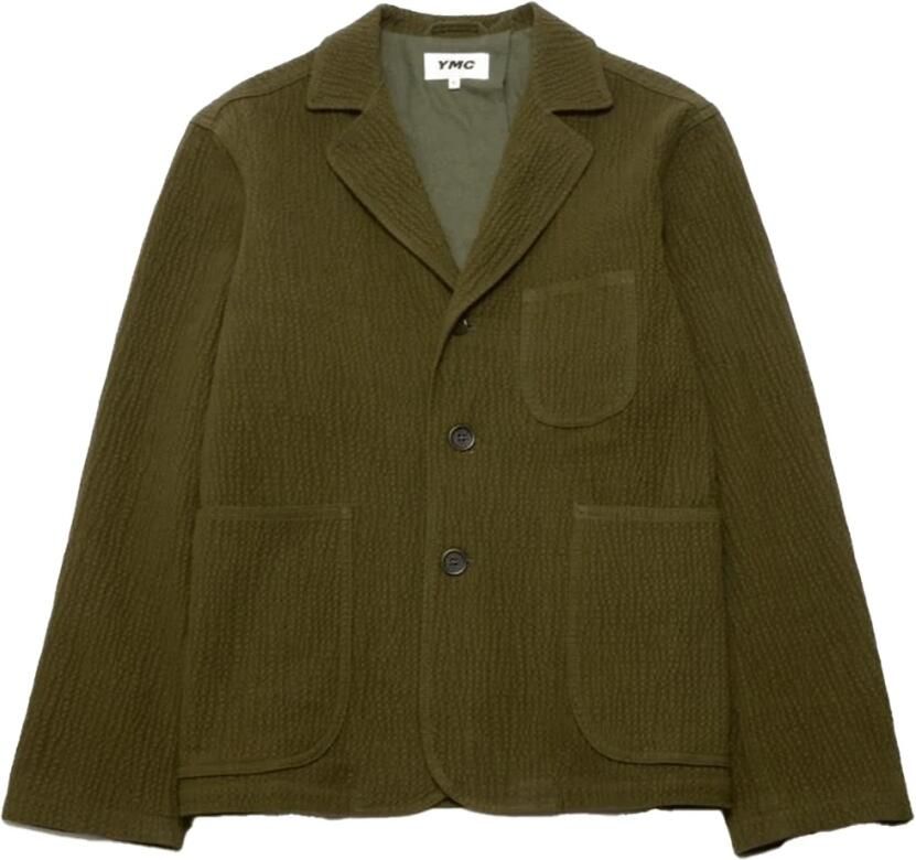 YMC You Must Create Relaxte knoopseersuckerjas Green Heren