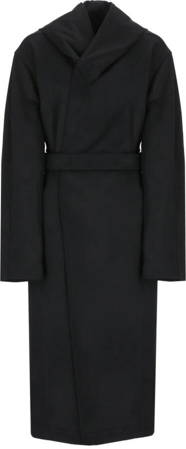 Yohji Yamamoto Zwarte Wol Kasjmier Jas Capuchon Black Dames
