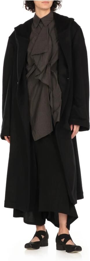 Yohji Yamamoto Zwarte Wol Kasjmier Jas Capuchon Black Dames - Foto 3