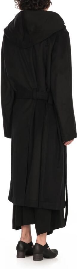 Yohji Yamamoto Zwarte Wol Kasjmier Jas Capuchon Black Dames - Foto 4