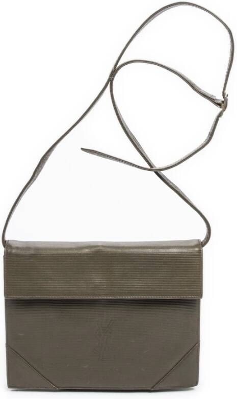 Yves Saint Laurent Vintage Front Logo Square Crossbody Groen Dames
