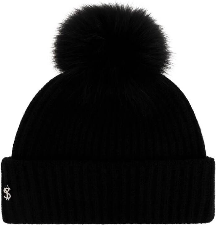 Yves Salomon Beanie met logo Black Dames