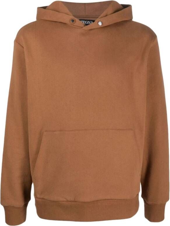 Z Zegna Bruine Sweaters met Decoratieve Knopen en Capuchon Brown Heren