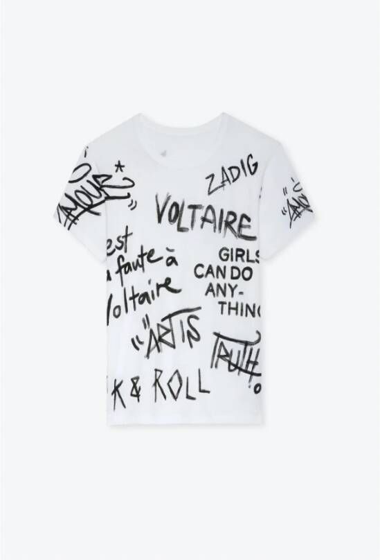 Zadig & Voltaire Wit Katoenen Dames T-Shirt met ZadigVoltaire Manifesto Print White Dames