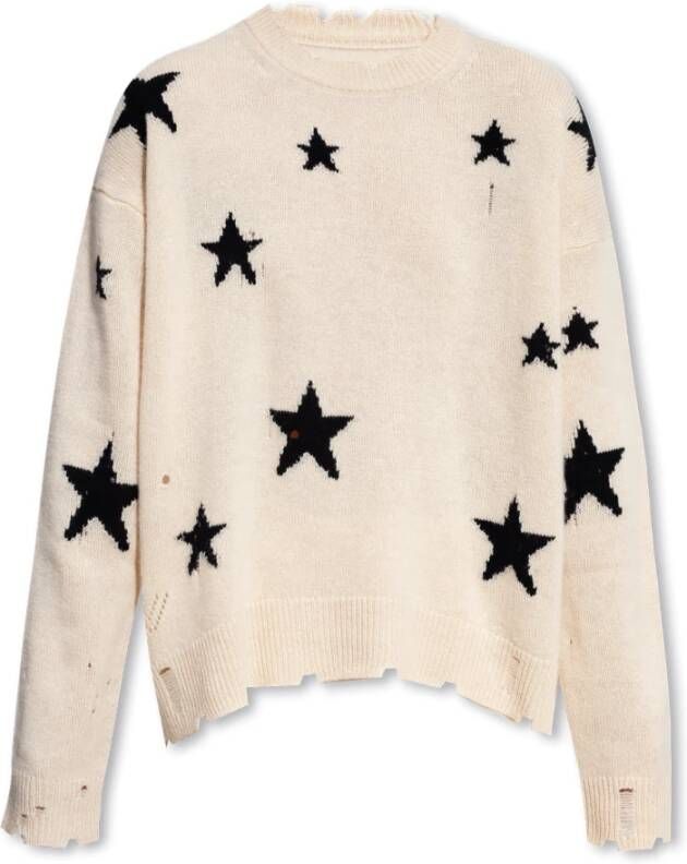 Zadig & Voltaire Zachte Kasjmier Trui met Ronde Hals en Contraststerren Beige Dames