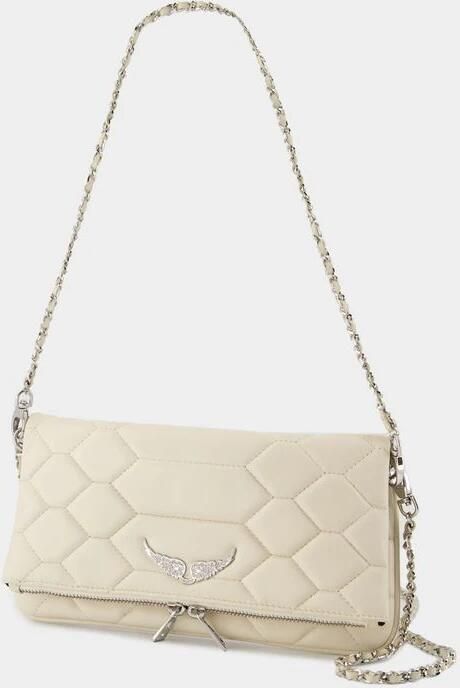 Zadig & Voltaire Hobo bags Rock Xl Mat Scale Crossbody Leather White in grijs