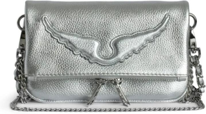 Zadig & Voltaire Zilver Metallic Nano Rock Clutch Tas Gray Dames