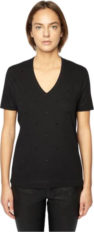 Zadig & Voltaire Zwarte V-hals T-shirt met Strass-details Black Dames