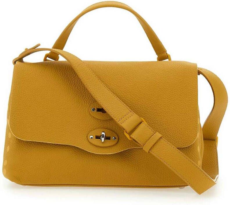 Zanellato Leren Schoudertas met Stoffen Details Yellow Dames