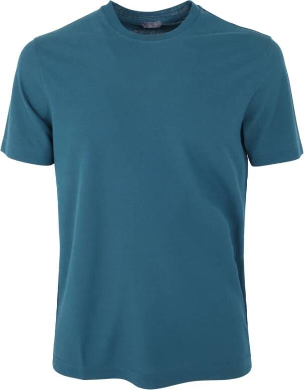 Zanone Petrol Blauw Katoenen T-shirt Blue Heren