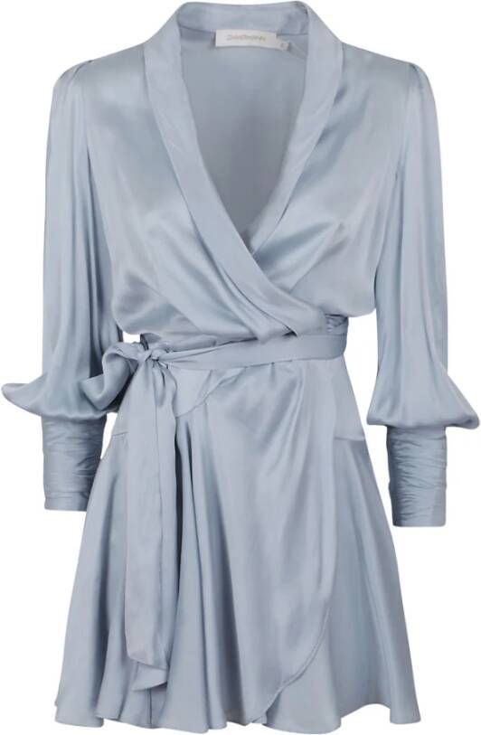 Zimmermann DBL Dusty Blue Zijden Wikkel Mini Jurk Blauw Dames