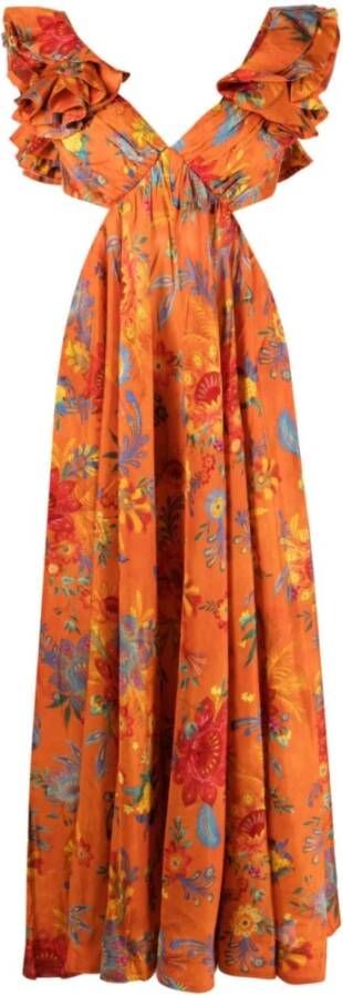 Zimmermann Bloemen zijden maxi jurk Orange Dames