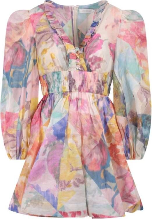 Zimmermann Multicolor linnen blend mini -jurk Roze Dames