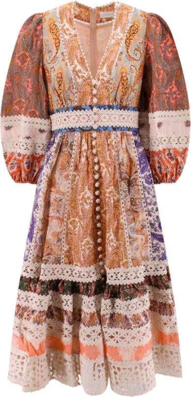 Zimmermann Multicolor Linnen Midi Jurk met Paisley Print Meerkleurig Dames