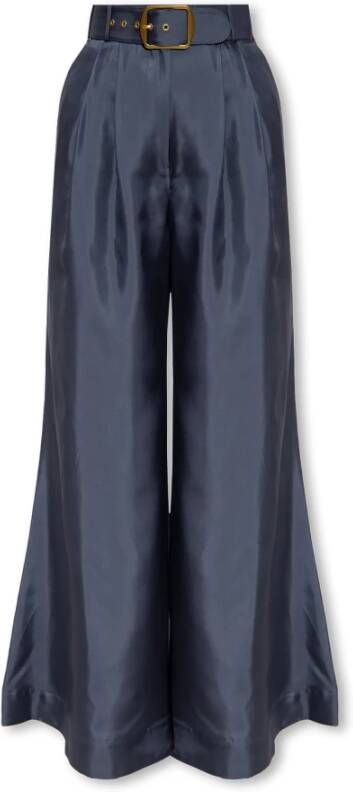 Zimmermann Zijden broek met hoge taille Blauw Dames