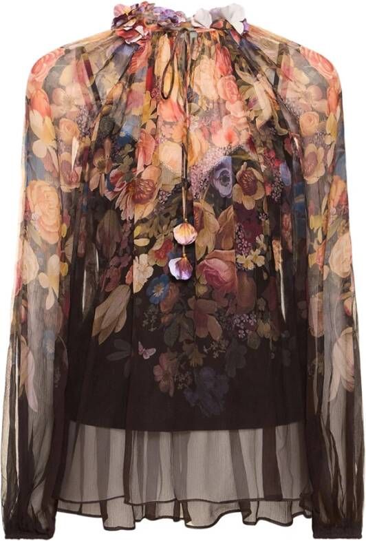 Zimmermann Zijden top met bloemenprint Zwart Dames