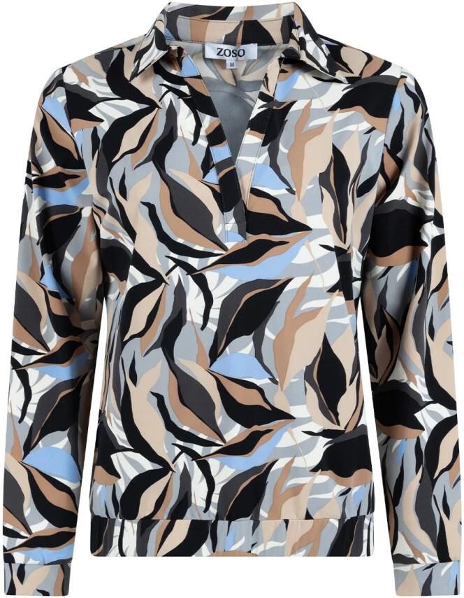 Zoso top Jennifer met grafische print beige lichtblauw