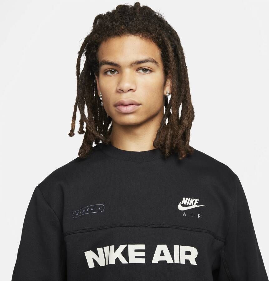 Nike Air Shirt met ronde hals van geborstelde fleece voor heren Zwart