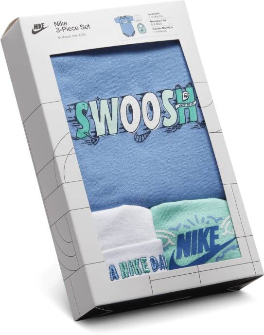 Nike 'Art of Play' 3-Piece Boxed Set driedelige rompertjesset voor baby's Blauw