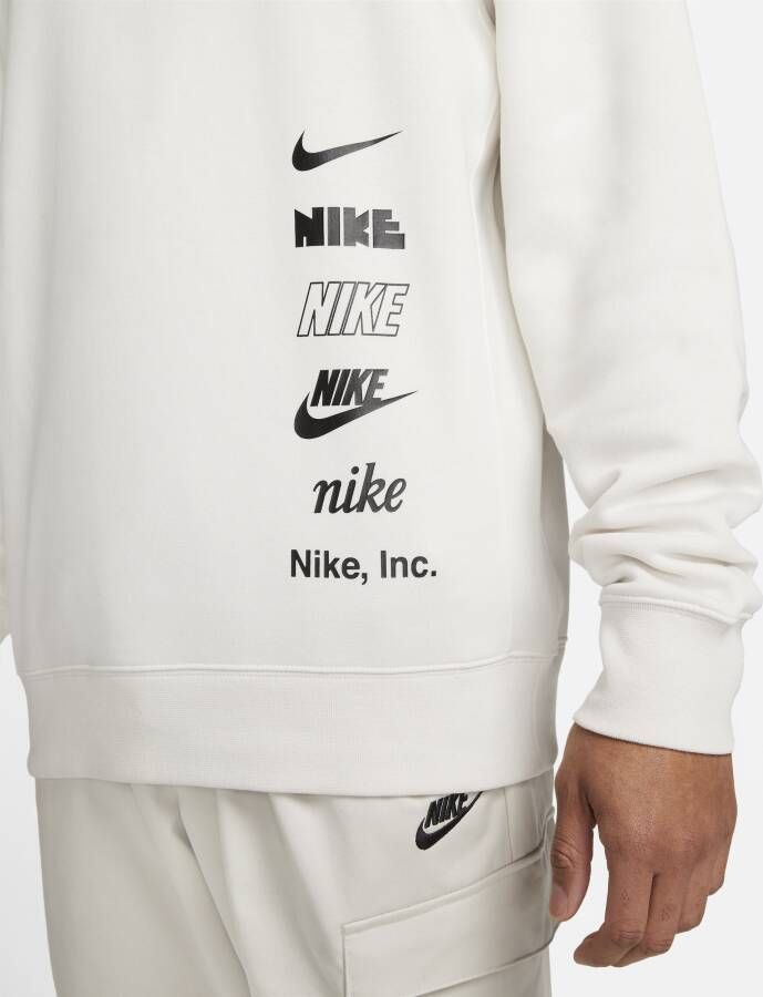 Nike Club Fleece+ Geborstelde herentop met ronde hals Grijs