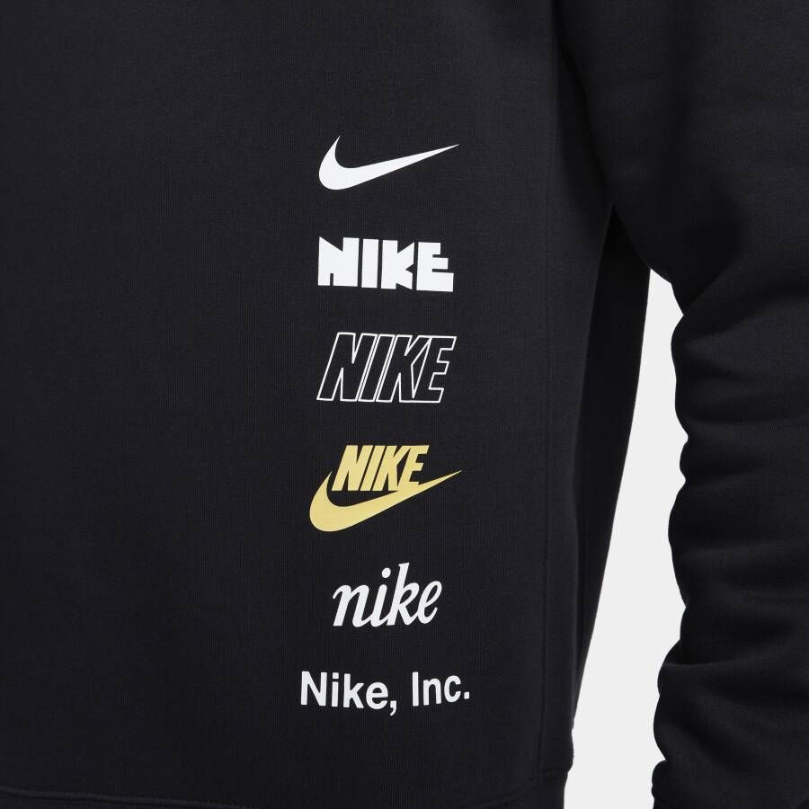 Nike Club Fleece+ Geborstelde herentop met ronde hals Zwart