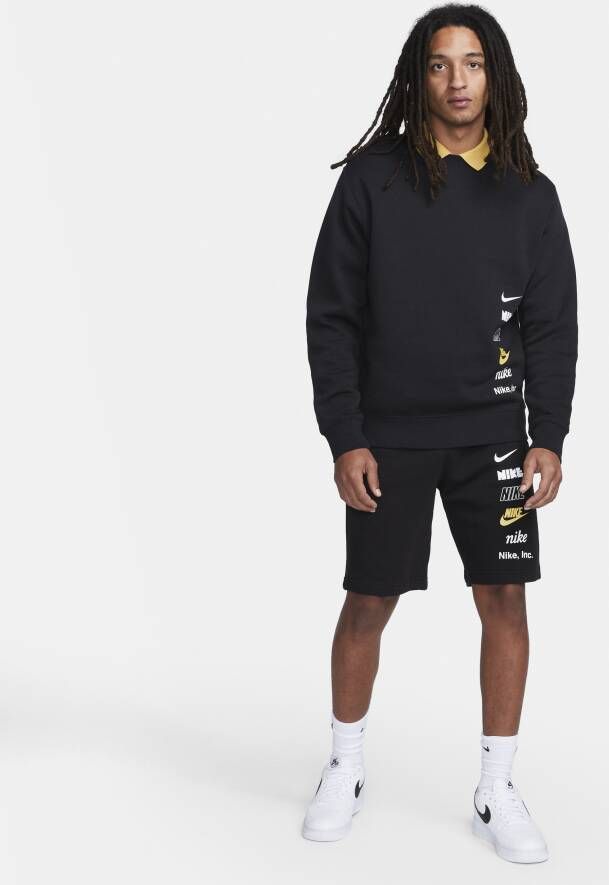 Nike Club Fleece+ Geborstelde herentop met ronde hals Zwart