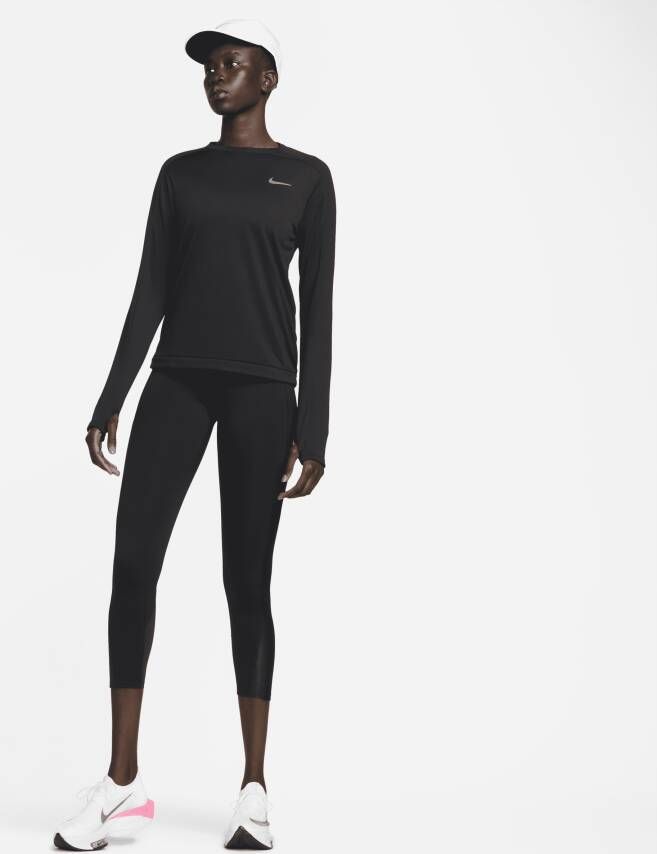 Nike Dri-FIT Hardlooptop met ronde hals voor dames Zwart
