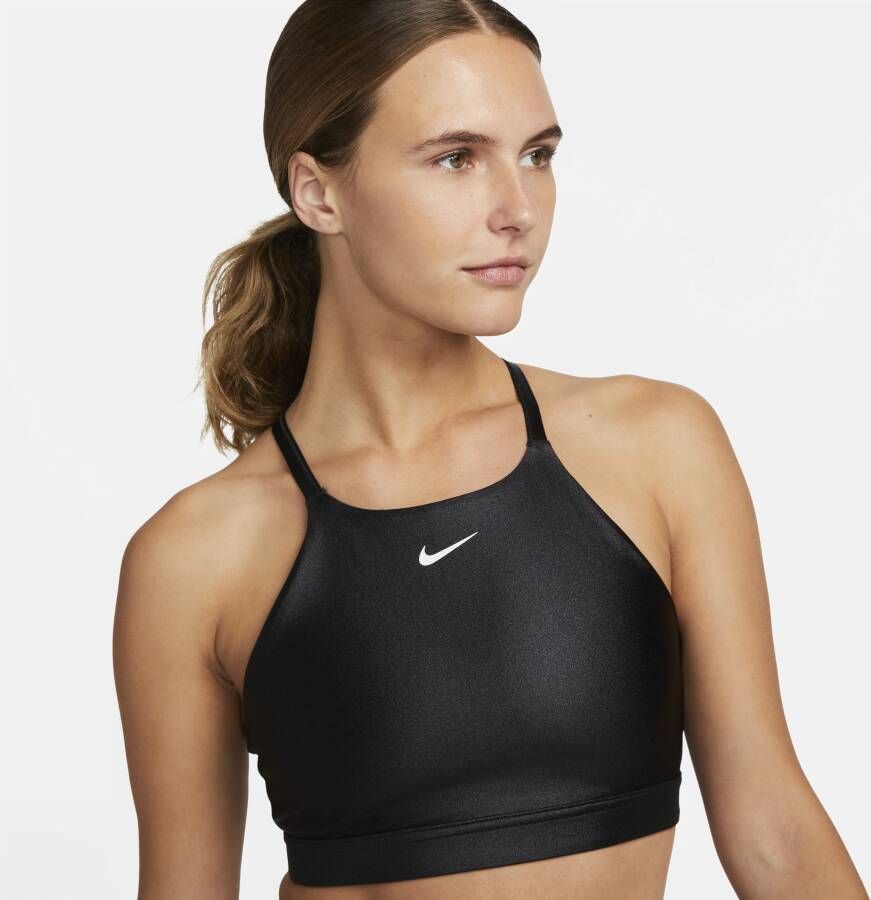 Nike Dri-FIT Indy Shine Sport-bh met hoge hals pad uit twee stukken en lichte ondersteuning Zwart