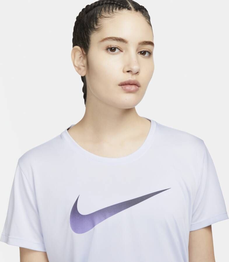 Nike Dri-FIT One Hardlooptop met korte mouwen voor dames Paars