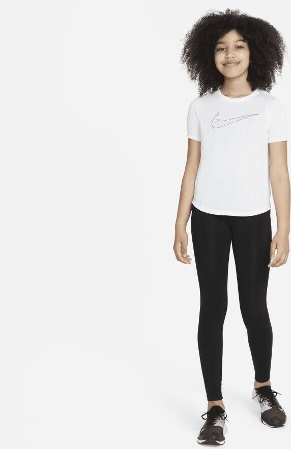 Nike One Dri-FIT trainingstop met korte mouwen voor meisjes Wit