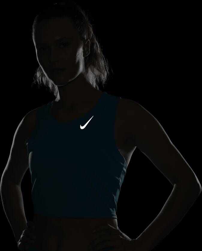 Nike Dri-FIT Race Korte hardlooptanktop voor dames Blauw