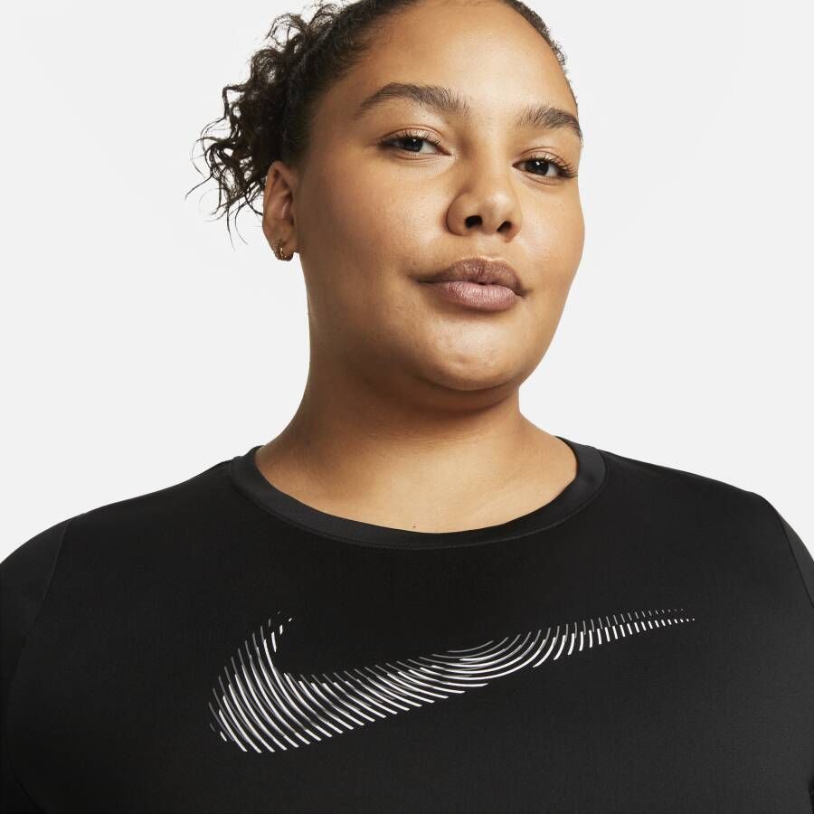 Nike Dri-FIT Swoosh Hardlooptop met korte mouwen voor dames (Plus Size) Zwart