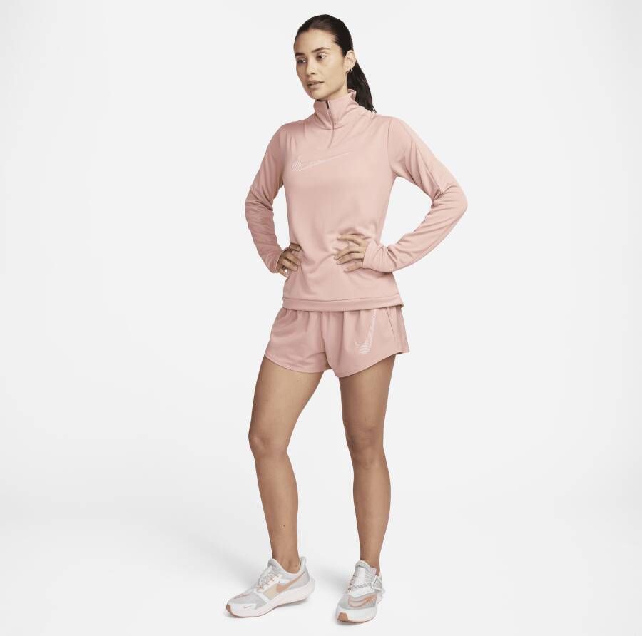 Nike Dri-FIT Swoosh hardlooptop met korte rits voor dames Roze