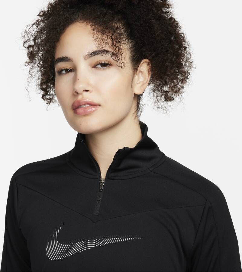 Nike Dri-FIT Swoosh hardlooptop met korte rits voor dames Zwart