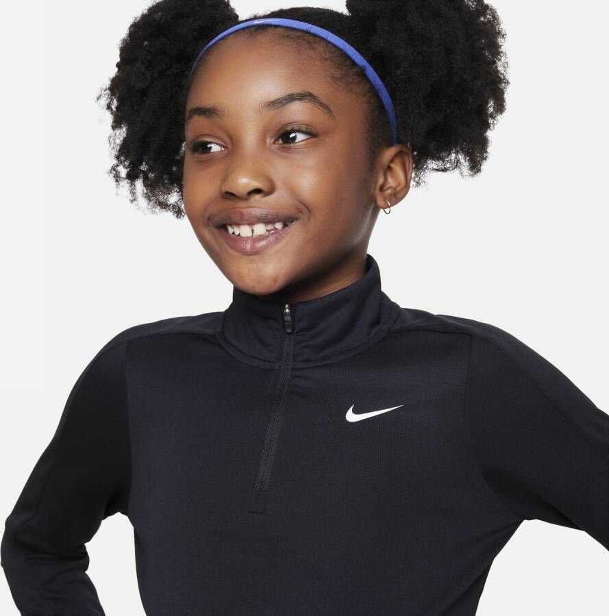 Nike Dri-FIT top met halflange rits en lange mouwen voor meisjes Zwart