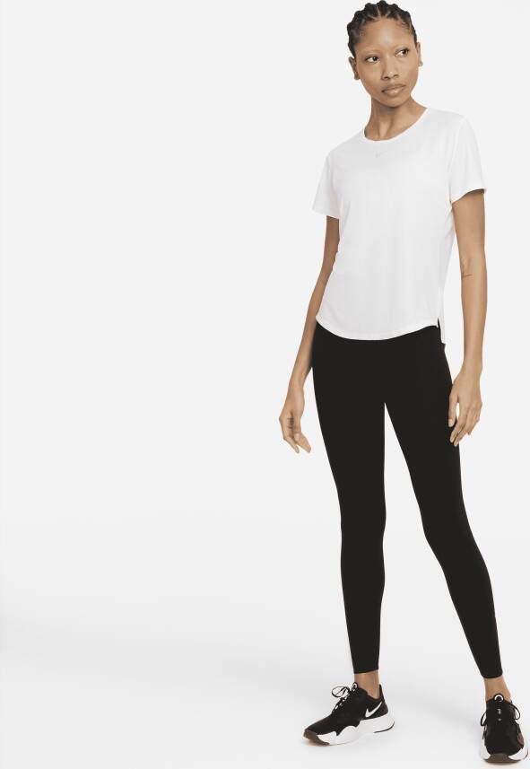 Nike Dri-FIT UV One Luxe Damestop met standaardpasvorm en korte mouwen Wit