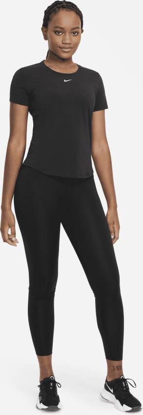 Nike Dri-FIT UV One Luxe Damestop met standaardpasvorm en korte mouwen Zwart