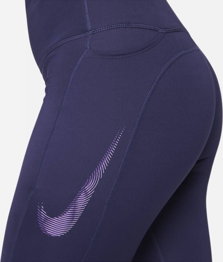 Nike Fast 7 8-legging met graphic halfhoge taille en zakken voor dames Paars