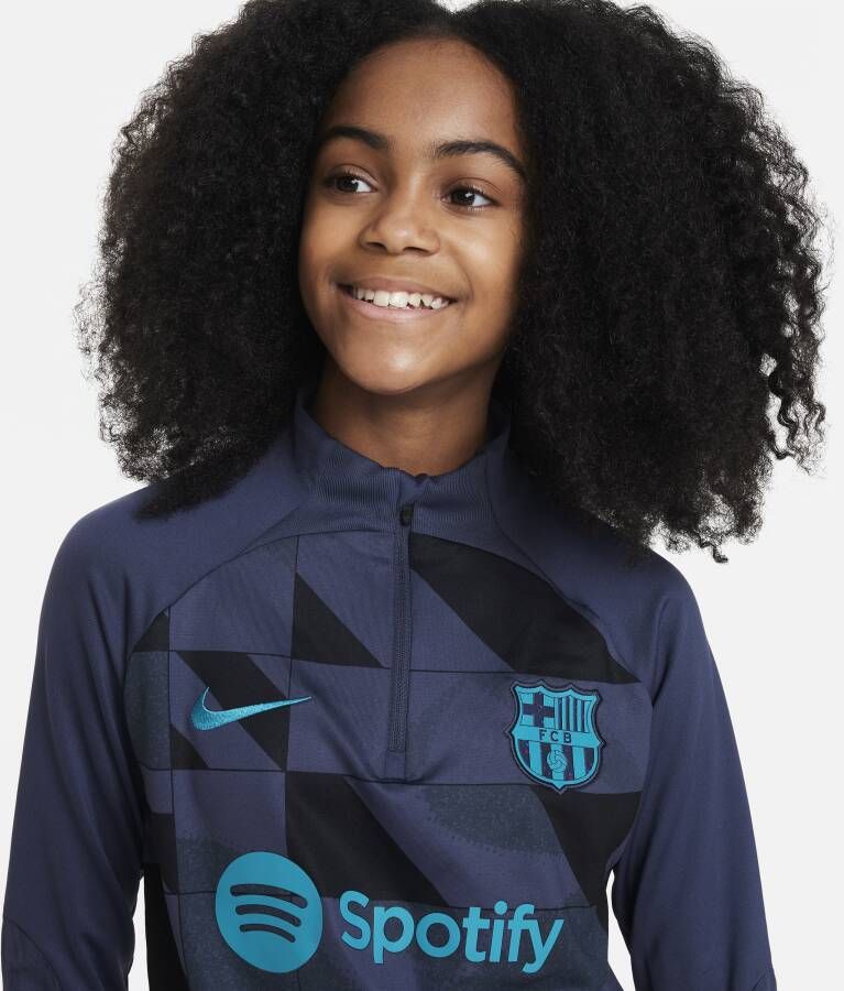 Nike FC Barcelona Strike Derde Dri-FIT knit warming-uptop voor kids Blauw