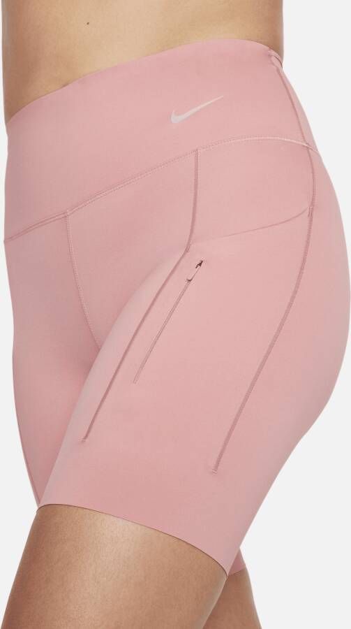 Nike Go Bikershorts met halfhoge taille zakken en complete ondersteuning voor dames (20 cm) Roze