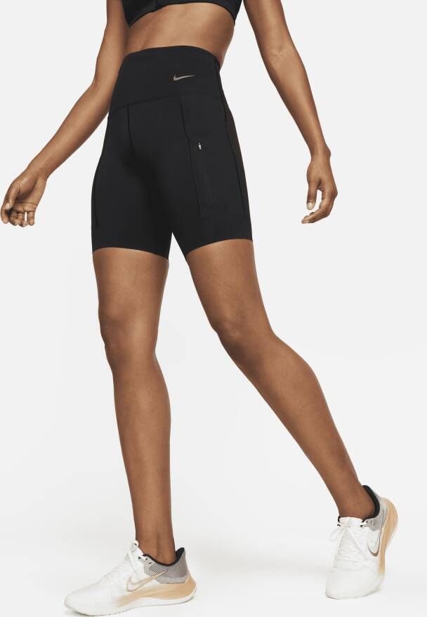 Nike Go Bikershorts met hoge taille zakken en complete ondersteuning voor dames (20 cm) Zwart